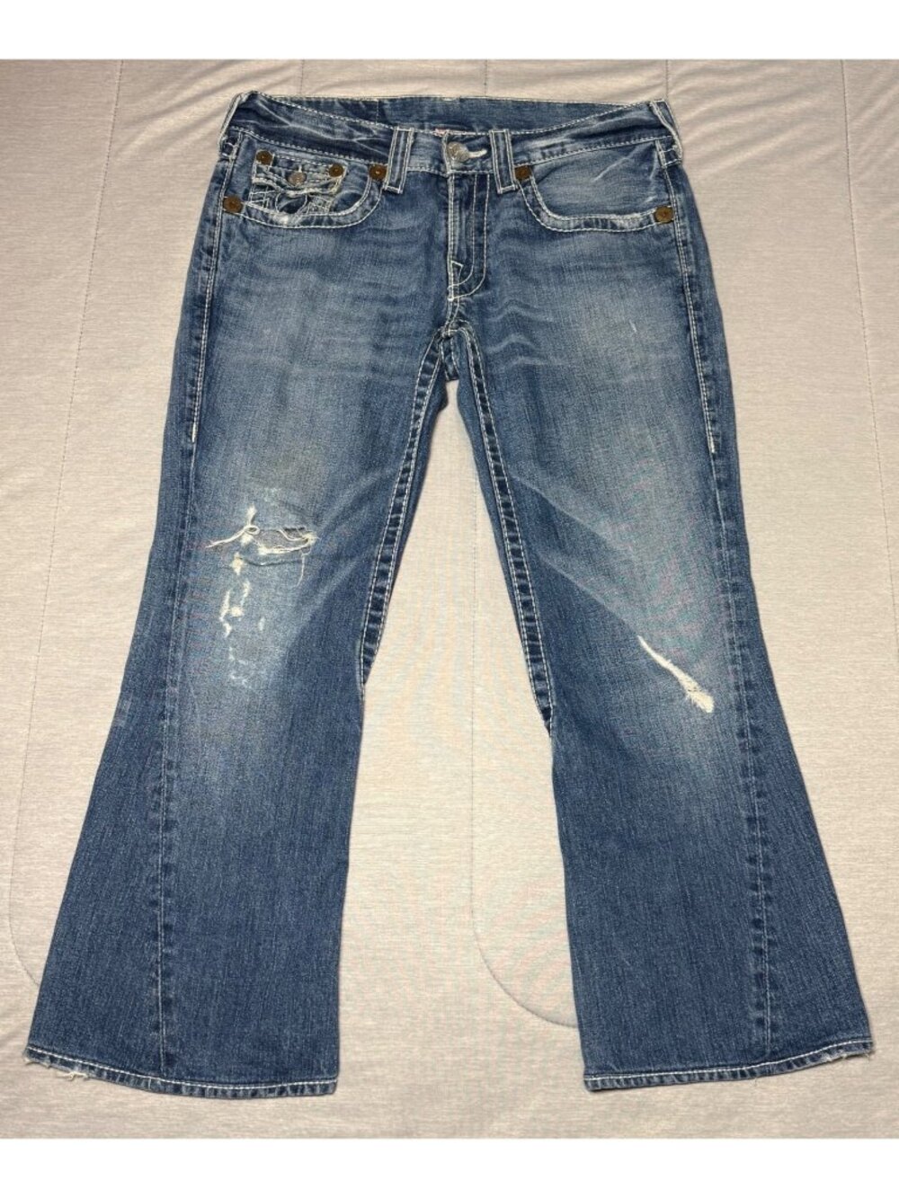 True Religion Mens Distressed Blue Denim Jeans Size 34 Section Joey Big T RN#112